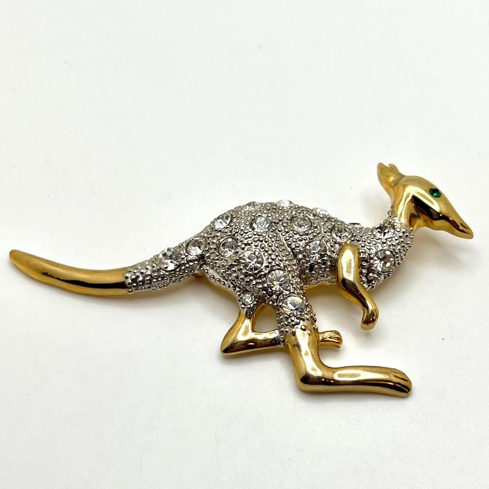 Australian Kangaroo Two Tone Rhinestone Brooch - Picture 2 of 5